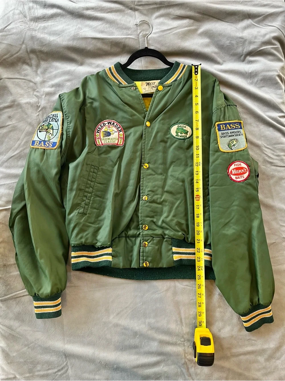 Classic, Vintage, West Wind Sterling Heights Bass Anglers green bomber jacket